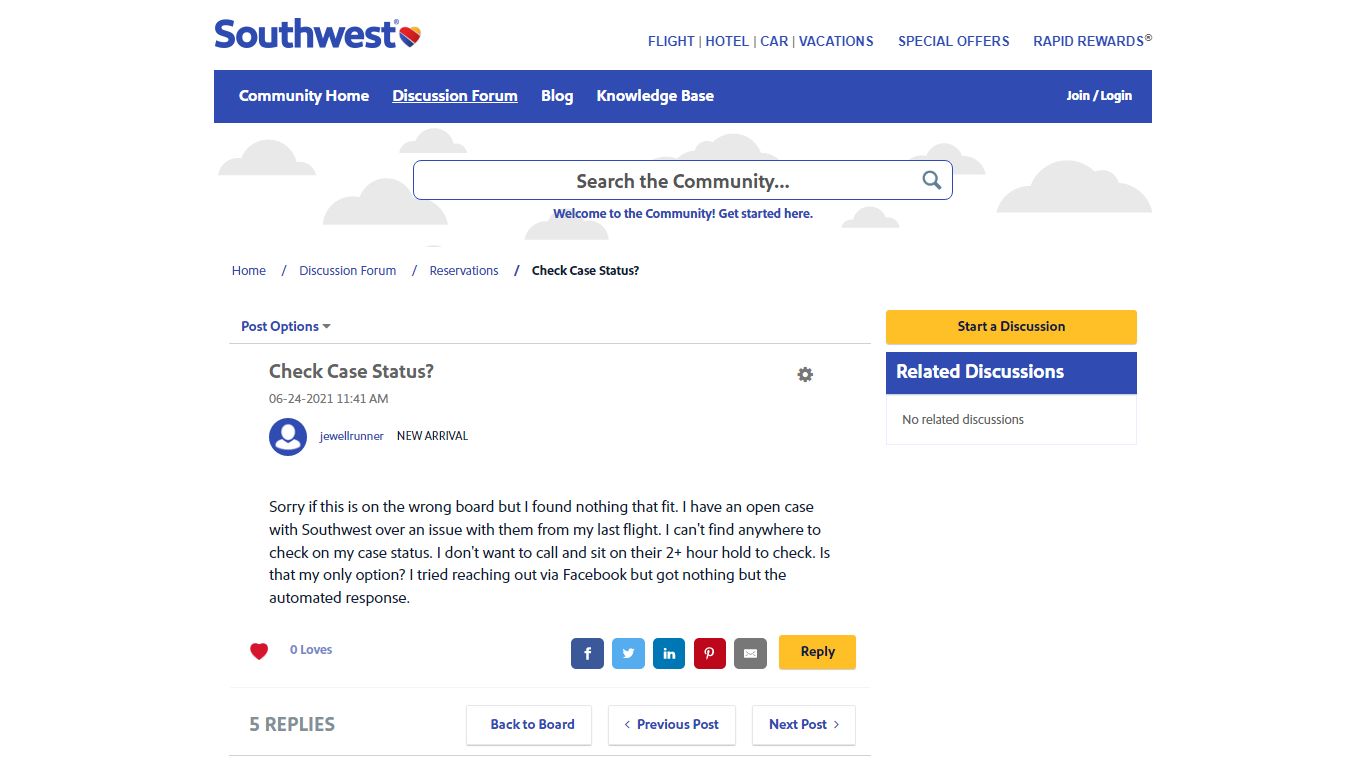 Check Case Status? - The Southwest Airlines Community